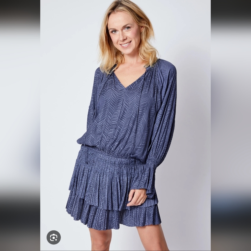 Current Air Los Angeles long-sleeved mini dress featuring herringbone pattern_S
